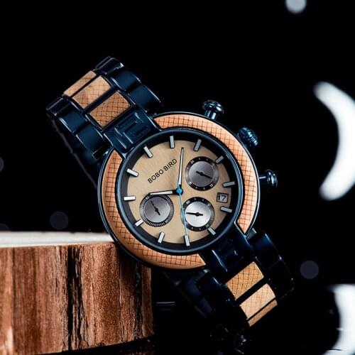 BOBO BIRD Relogio Masculino Men Watch Wood Wristwatch Auto Date Hands Display Stopwatches Customized Text On Watch Back