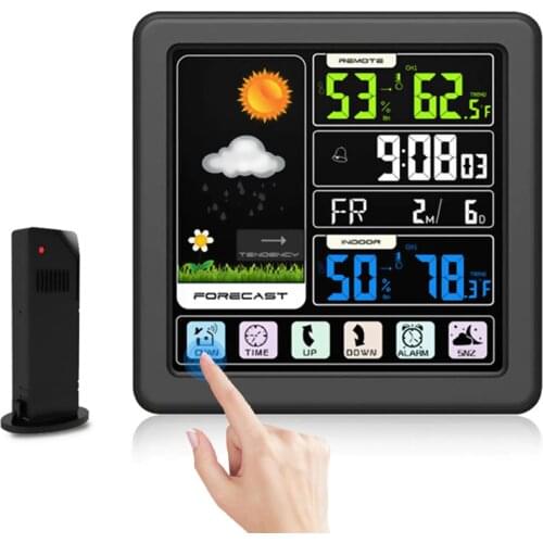 Digital Weather Station Thermometer Hygrometer Wireless Touch Control Sensor LCD Display Weather Forecast Indoor Outdoor Clock