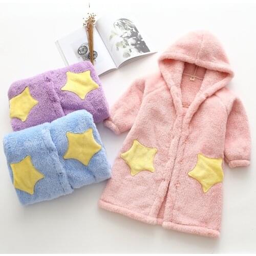 2020 childrens flannel pajamas in big childrens pajamas boys and girls' bathrobes double-sided thick plush coat home service