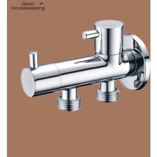 G1/2*1/2 Brass Multi-function Angle Valve Double Switch Dual Control Water Valve One Into Two Out Of The Diverter Valve Faucet