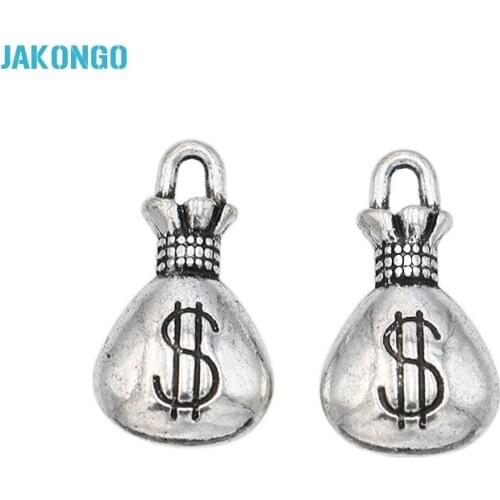 JAKONGO Antique Silver Plated Money Bags Charms Pendants for Jewelry Making DIY Handmade Craft 17x10mm