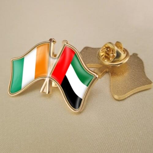 Cote D'Ivoire and United Arab Emirates Crossed Double Friendship Flags Lapel Pins Brooch Badges