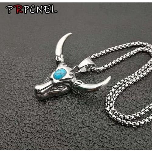 Horn Silver color Hiphop Ngau Tau Pendant Necklace High Quality 316L Stainless Steel Fashion Jewelry For Men Women