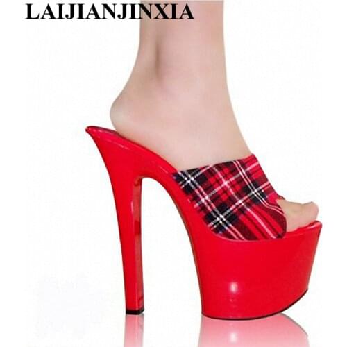 LAIJIANJINXIA New Arrival Lady 17CM Sexy High Heels Sandals Open Toe Slippers Ladies Casual Shoes Scotland Style Women Slippers