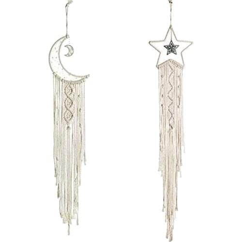 Moon and Star Dream Catchers, Handmade Woven Cotton Dream Catchers Wall Hanging Home Decoration Ornament Craft Gift