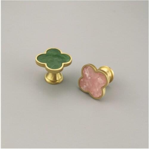 Fashion simple Pure copper plum shape furniture knob Shell marble crystal drawer cupboard dresser kitchen cabinet handle knob