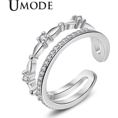 UMODE Fashion Zircon Ring for Women White Gold Jewelry Open Cuff Ring Enhancer Guard Anillos Mujer Moda Bague Femme Gift AUR0430