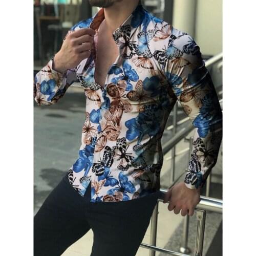 Autumn New Casual Men Long Sleeve Sandy beach Shirts 2021 Fashion Vintage Floral Print Slim Pullovers Mens Cardigan Lapel Shirt