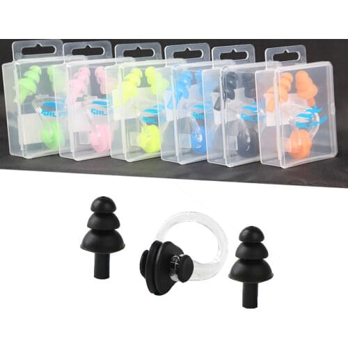 Soft Silicone Waterproof Swimming Diving Surf Water Sports Protection Earplugs Nose Clip with Case Bag Swim Pool Gear Accessory