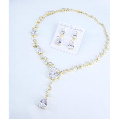 2020 new fashion shinning water drop CZ zircon necklace earring party ball jewelry wedding dressing banquet formal jewelry