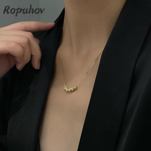 ROPUHOV 2021 New Korean Trendy Gold Plated Peas Titanium Steel Necklace Korea Metal Neck Chain Clavicle Chain Pendant Women