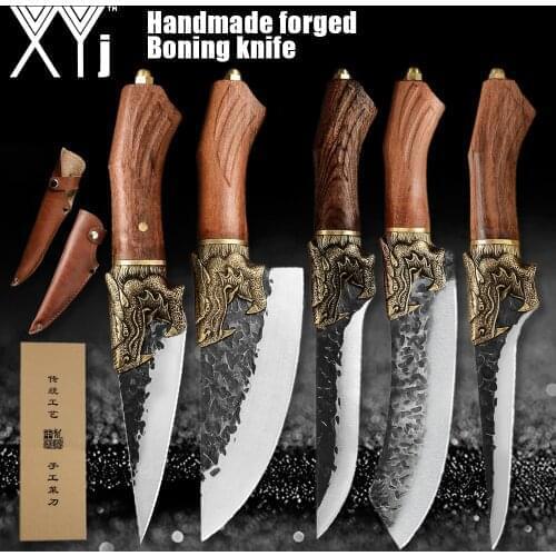 XYj 6'' 7'' 5'' 6.5'' INCH Chinese Slicer Chef Knife Leather Cover Handmade Forged Boning Fishing Hiking Survival Knife Set