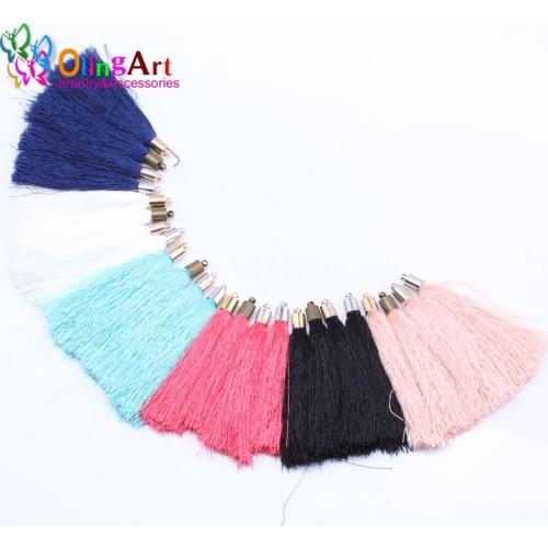 OlingArt 65mm 8pcs Rose Gold/Gold/Silver/bronze cap nylon silk tassels DIY Necklace Earrings Jewelry making keychain Pendant New