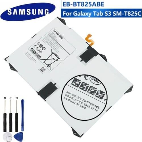 Riginal Replacement Samsung Battery For Samsung Galaxy Tab S3 T825C TabS3 SM-T825C Genuine Tablet Batetry EB-BT825ABE 6000mAh
