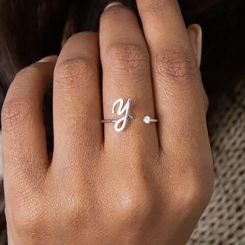 Initial Rings for Women Stainless Steel A-Z 26 Tiny Letters Ring Wedding Alphabet Zircon Accessories Jewelry Gift Bijoux Femme
