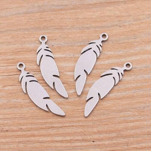 PULCHRITUDE 20PCS 7*25MM 316 Stainless Steel Feather Metal Stamping Blanks Diy Animal Charm Pendant Necklace Accessories