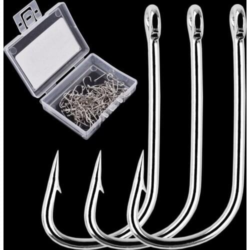 100pcs/ box White Long Shank Hook Barbed Fishing Hooks Jig Head Fishooks Sea Worm Carp Single Circle FishHook for Carp Fish