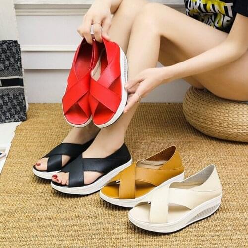 Fish Mouth Sandals 2021 New Womens Shoes Thick-Soled Hollow Roman Style Casual Shoes European And American Large Size Rocking