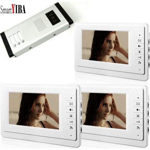 SmartYIBA New Apartment Intercom Entry System 3 Monitor 7" HD Color Video Door Phone Doorbell intercom System 3 Houses