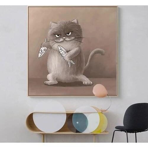 Modern Art Cartoon Creative Cat Wall Art Posters and Prints on Canvas Painting Wall Art Picture for Living Room Home Decoration