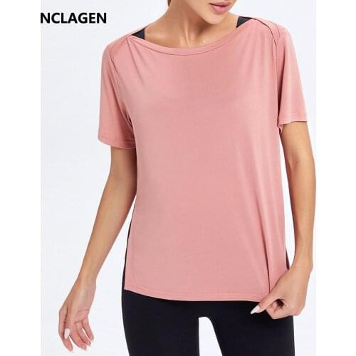 NCLAGEN Sports T-shirt Women Loose Breathable Leisure Yoga Blouse Elastic Short Sleeve Running GYM Workout Fitness Versatile Top