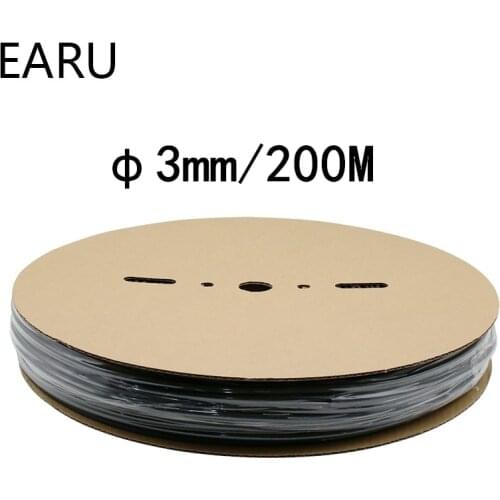 1 Roll 200 meters Reel 2:1 Black 3mm Diameter Heat Shrink Heatshrink Tubing Tube Sleeving Wrap Wire Sell DIY Connector Repair