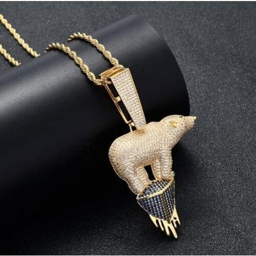 Hip Hop Iced Out Bling High Quality Metal Large Size Polar Bear Trend Fashion Wild Fashion Men and Women Necklace Jewelry