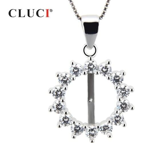 CLUCI Round Silver 925 Pearl Pendant Mounting Women Fine Jewelry 925 Sterling Silver Charms Pendant for Necklace Jewelry SP041SB