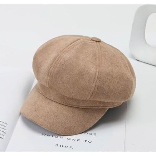Suede Women Beret Autumn Winter Octagonal Cap Stylish Artist Painter Newsboy Caps Solid Color Ladies Casual Beret Hat