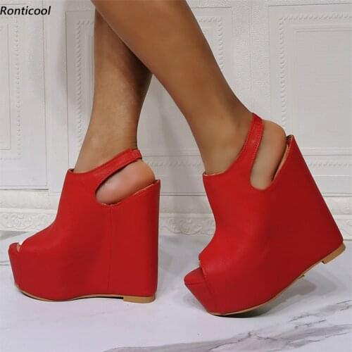 Ronticool New Handmade Women Summer Slingback Sandals Comfortable Wedges Heel Open Toe 10 Colors Dress Shoes US Plus Size 5-20