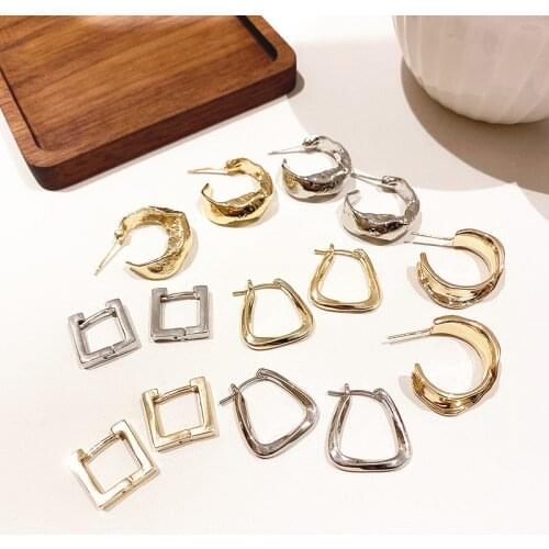 Geometric Gold Color Stud Earrings For Women Earring Fashion Jewelry Gift Girls Simple Ear Studs Gold Circle Trend Earrings