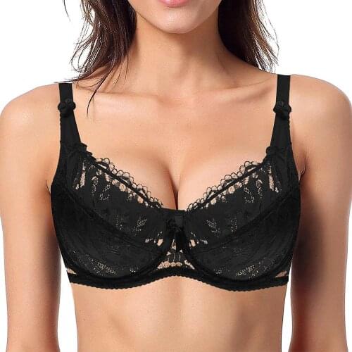 New black mesh bras lace women embroidery dropship underwire thin sexy lingerie push up floral 36D 38D 40D 42D 44D