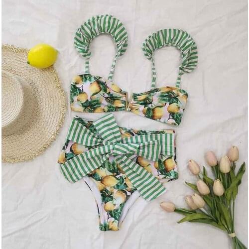 Women Floral 2021 Push-Up Padded Bra Ruffles Bandage Bikini Set Swimsuit Swimwear Bathing Suit Beachwear Biquini