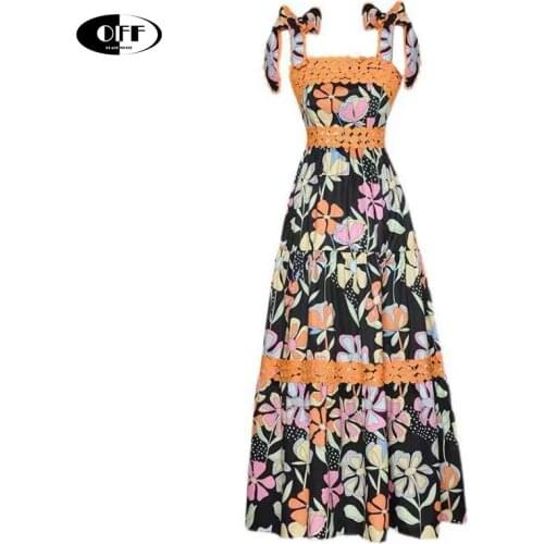 Traf Designer Runway Beach Chic Long Dresses For Women Elegant Vintage Floral Lace Up Backless Spaghetti Strap Holiday Dress ZA