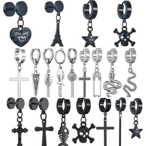 1Pc New Trendy Silver Color Snake Hoops Earring for Men Stainless Steel Huggie Earrings Punk Rock Cool Female Jewelry Wholesale