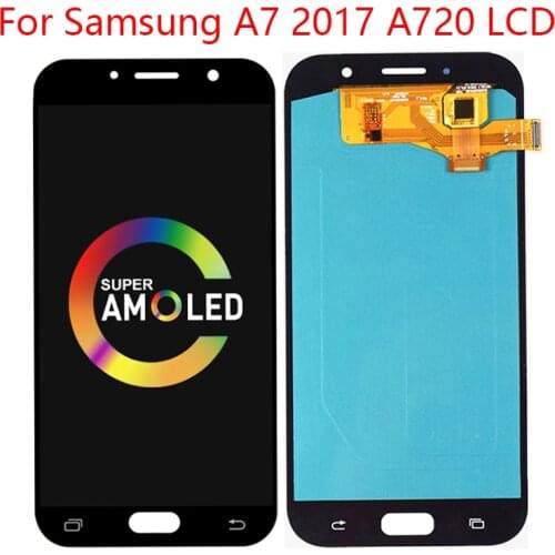 100% Super AMOLED LCD monitor for Samsung Galaxy A7 2017 A720 A720F SM-A720F LCD monitor Touch screen digitizer assembly