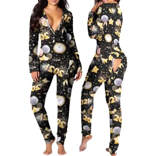 2021 Sexy Booty Long Jumpsuits Women Bodycon Rompers Deep V Neck Long Sleeve Onesie New Year Spring Home Wear pj Fashion Clothes