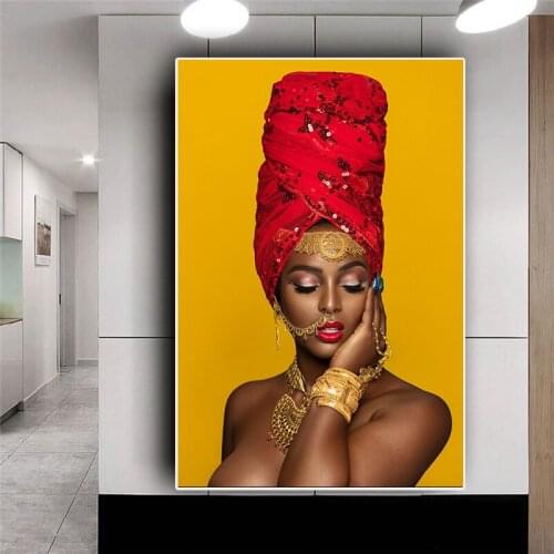 African Art Woman Black and Gold Sexy Lips Nude Canvas Paintings Posters and Prints Wall Art Picture for Living Room Home Decor