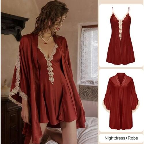 Satin Robe Women Sexy Kimono Gown Lace Bride Bridesmaid Wedding Gift Bathrobe Faux Silk Sleepwear Nightgown Soft Lingerie