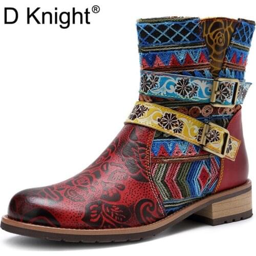 Bohemian 2021 New Autumn Casual Ankle Western Chelsea Boots For Woman Retro Ethnic Style Genuine Leather Zip Womens Boots Shoes