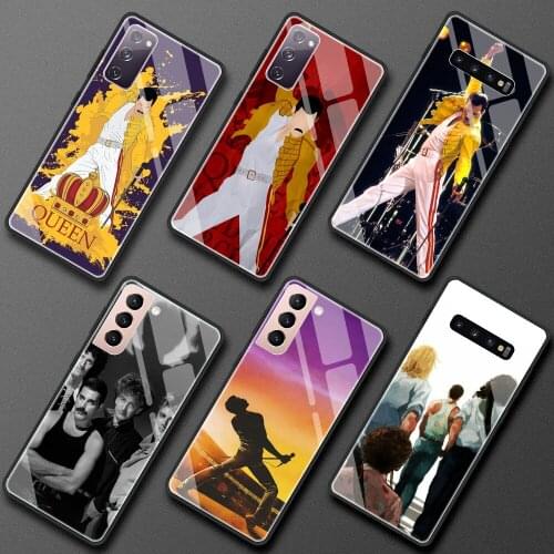 Tempered Glass Case For Samsung Galaxy S20 FE S21 Ultra S10 S9 Plus Note 20 10 Lite Shell Phone Cover Bag Freddie Mercury Queen