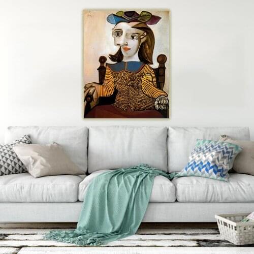 Citon Pablo Picasso《The Yellow Sweater》Canvas Art Oil Painting Artwork Poster Decorative Picture Wall Decor Home Decoration