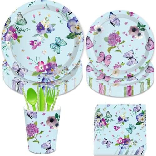 Elegant Butterfly Party Decoration Sets Plates Napkins Cups Disposable Tableware Happy Birthday Baby Shower Weeding Party Favors