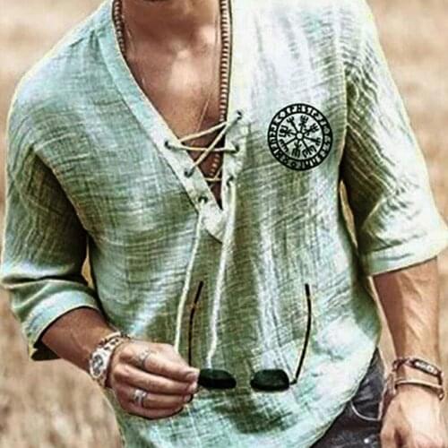 2021 Mens Hollow Out Linen Oversized T shirt Summer Male Sexy Deep V Neck bandage Men Clothing Casual Solid Color Linen Tops