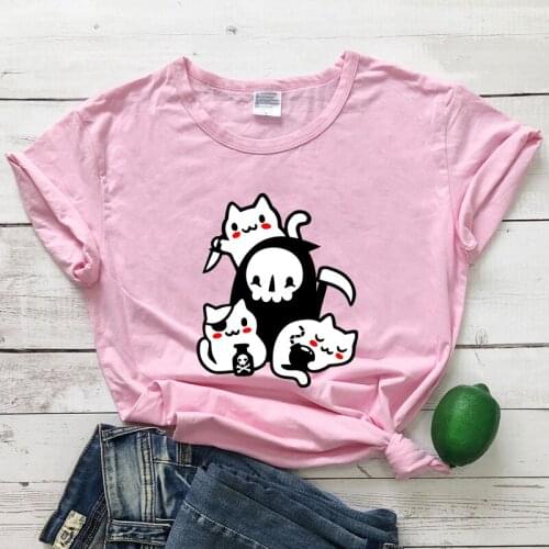 Colored Grim Reaper And Cats T-shirt Gothic Women Halloween Death Top Tee Shirt Kawaii Cat Mom Gift Tshirt