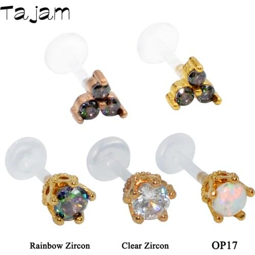 1PC Rose Gold Crown Bioplast Flexible PTFE Labret Stud Lip Ring Triangle Ear Tragus Helix Earrings Fashion Body Piercing Jewelry