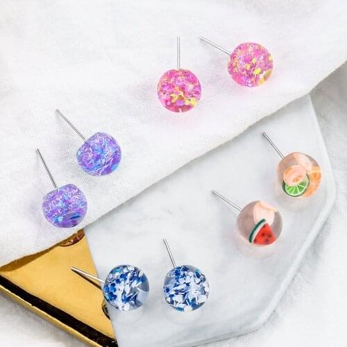 Colorful Transparent Ball studs Earrings Resin Cute Fruit Studs Earrings Nice Birthday gift Unique Party Jewelry wholesale