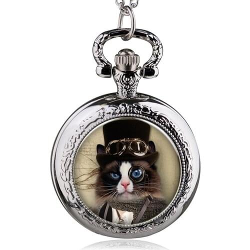 Alice in Wonderland Cheshire Cat Quartz Pocket Watch Pendant Necklace Mens Watch Womens Watch Boys Girls Gift