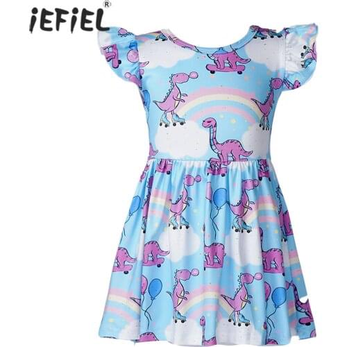 2020 Summer Girls' Dress Strap Dinosaur Print Casual Sleeveless Party Princess Cartoon Dress Childrens Baby Kids Girls Clothing