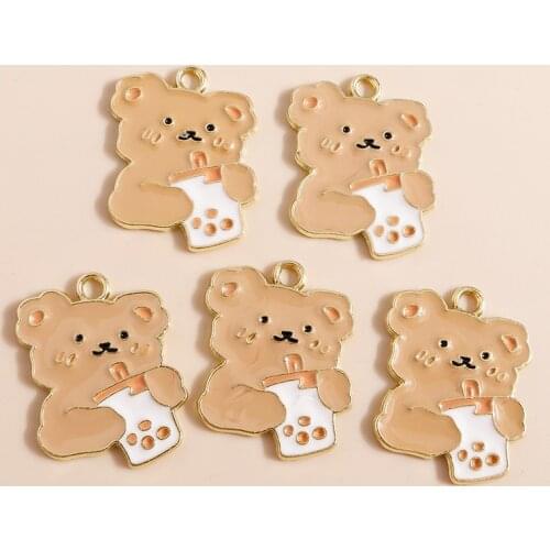 10pcs 18*23mm Summer Cartoon Bear Charms Necklaces Earrings Pendants Animal Drinks Charms for DIY Jewelry Making Accessories